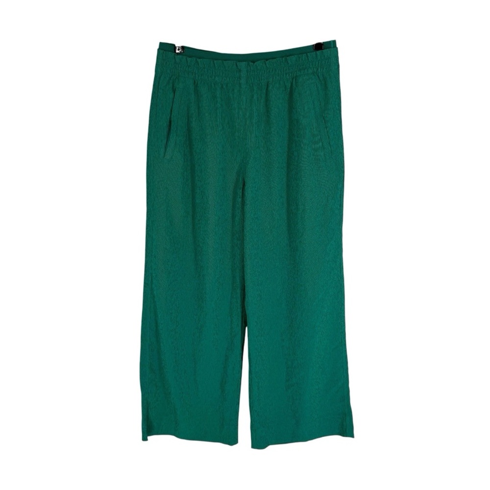 Athleta Echo Wide Leg Pants Womens Size 8 Green Crinkle Cropped Trousers